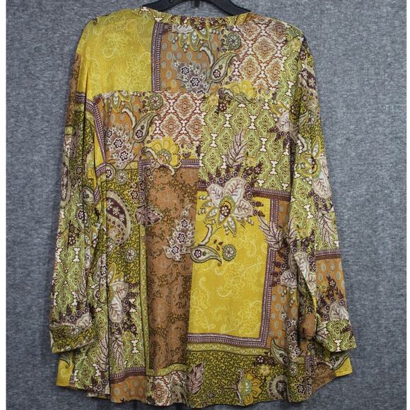 Ava & Grace 3X Mesh Tunic Paisley Floral Stretch Knit Blouse Pintuck V Neck Fall - Picture 2 of 5